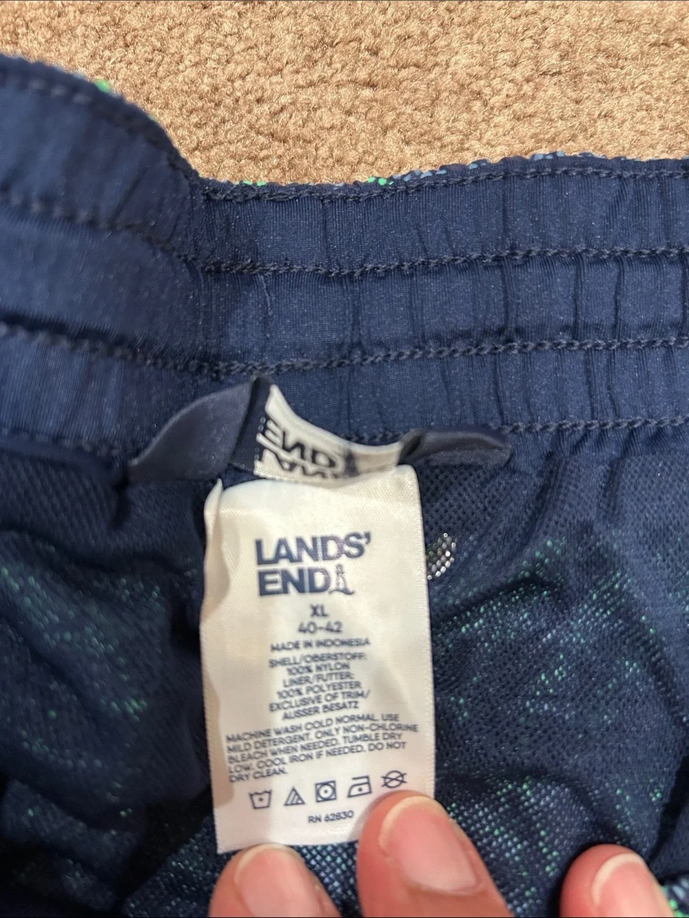 Lands' End Men's Green & Navy Patterned Swim Trunks